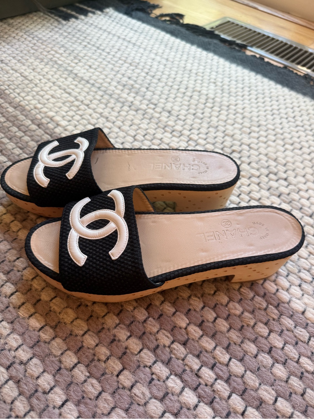 Chanel Black Canvas Cc Logo Slide Sandals Mules 39